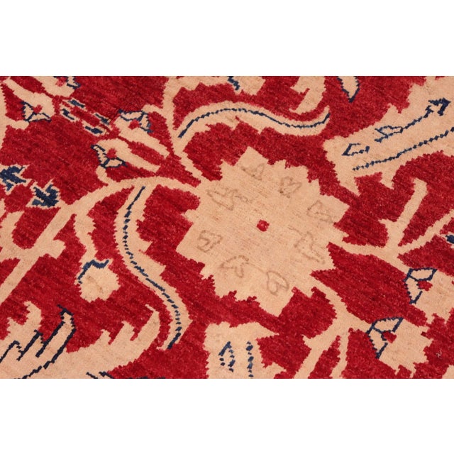 1990s Oriental Ziegler Red Blue Hand-Knotted Wool Rug - 6'4'' X 9'0'' For Sale - Image 5 of 8