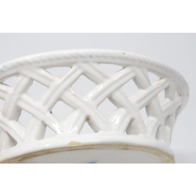 Ceramic Vintage Ceramic Basket-Weave Bowl With Blue Flower For Sale - Image 7 of 11