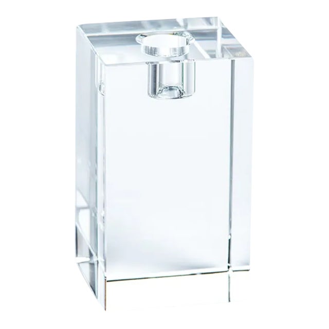 Romy Crystal Glass Taper Candle Holder, Square For Sale