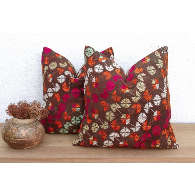 Textile Radiant Dowry, Antique Phulkari Pillow Covers, a Pair For Sale - Image 7 of 7