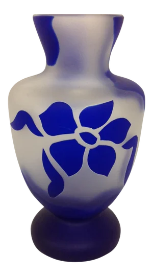 Signed Blue French Cameo Glass Vase