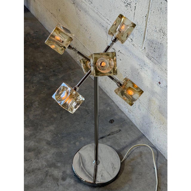 1970s Sputnik Glass Cube Table Lamp Chrome Metal Base Space Age Mid-Century Modern 1970s For Sale - Image 5 of 9