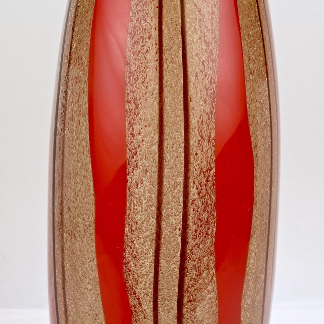 Red Mid-Century Modern Murano Italian Glass Red & Purple Striped Vase For Sale - Image 8 of 13