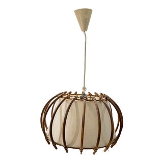 1950s Sculptural French Bamboo Large Pendant Hanging Lamp France For Sale