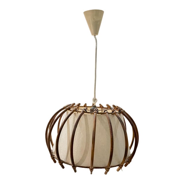 1950s Sculptural French Bamboo Large Pendant Hanging Lamp France For Sale