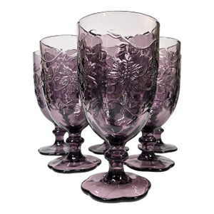 Vintage Amethyst Poinsettia Goblets- Set of Six