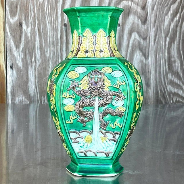 Vintage 1920s Asian Dragon Vase For Sale - Image 9 of 13