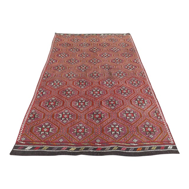 1960's Embroidered Nomad Kilim - 74"x118" For Sale