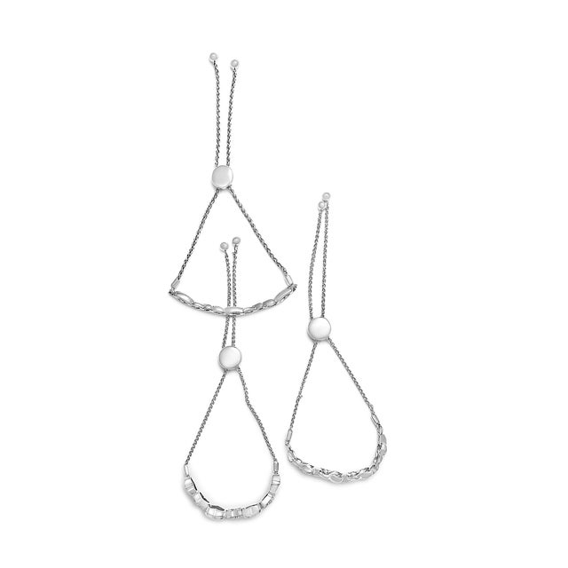 Contemporary Sterling Silver Diamond Accent 3 Piece Adjustable Bolo Bracelet Set For Sale - Image 3 of 5
