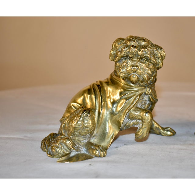 Pair of 19th century bronze Brussels Griffon figures from France. This is a gorgeous casted pair of solid bronze dog...