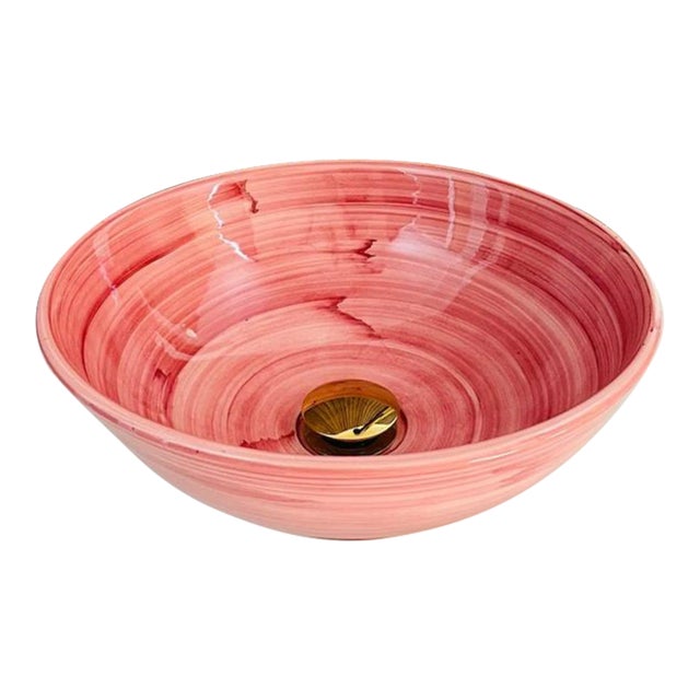 Pink Ceramic Countertop Round Sink, Handmade For Sale