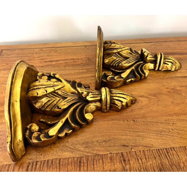 Mid 20th Century Italian Giltwood Wall Bracket Shelves - A Pair For Sale - Image 4 of 11