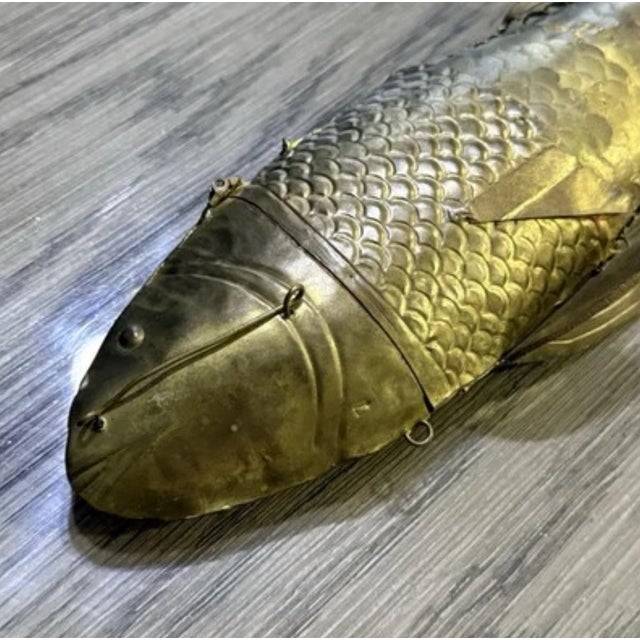 Late 19th Century Large Antique Judaica Brass Articulated Fish Besamim Spice Box For Sale - Image 5 of 12