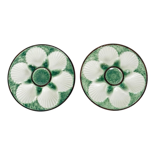 Majolica Oyster Plates, France, 1920s, Set of 2 For Sale