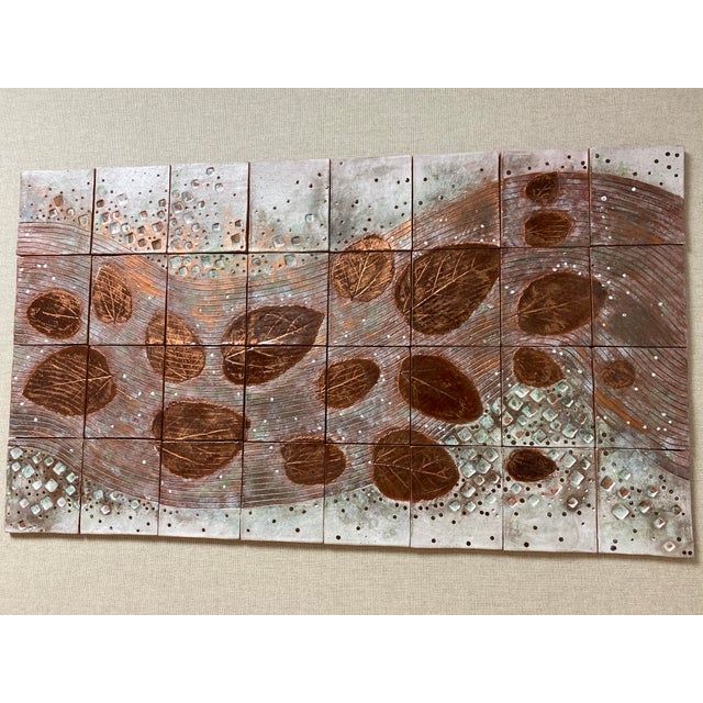Contemporary 1980s Artist Cece Rutherford a Ceramic Signed Original Collaged Tile Relief Leaf Motif Beautifully Matter and Framed For Sale - Image 3 of 7