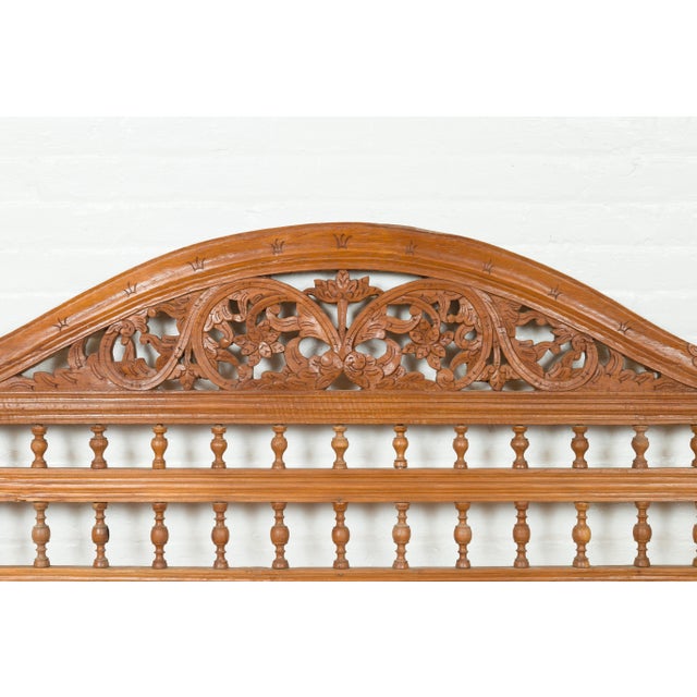 Mid 20th Century Indonesian Carved Scrolling Foliage & Petite Balusters Headboard For Sale - Image 4 of 11