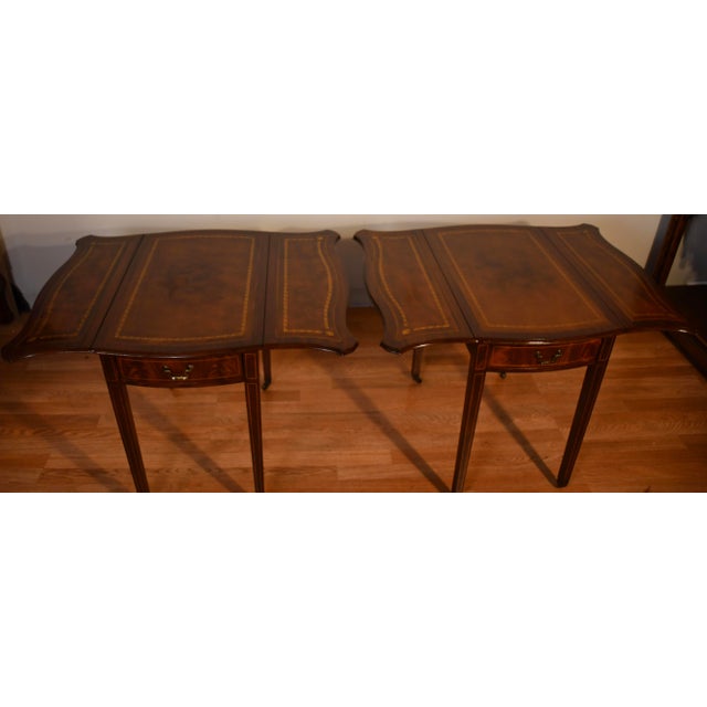 1920 Antique Pair of Columbia Regency Style Mahogany Pembroke Side / End Tables For Sale - Image 13 of 18