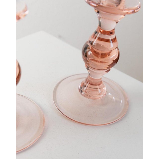 Glass Vintage Peach Glass Candleholders, Italy, 1980s, Set of 2 For Sale - Image 7 of 13