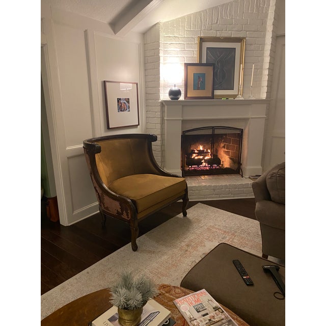 Traditional Contemporary Attributed to Marge Carson Tan Velvet & Silk Accent Chairs – Set of 2 For Sale - Image 3 of 10