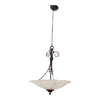 Iridescent Glass Flower Pendant Light | Wrought Iron Detail For Sale