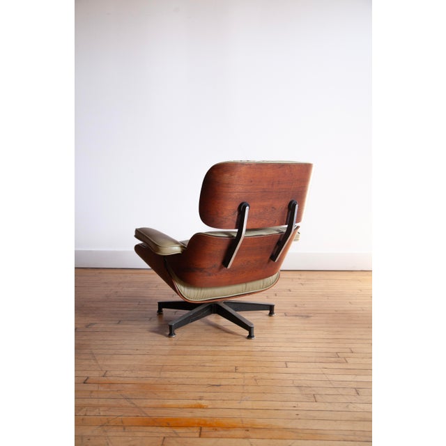 Herman Miller Eames Lounge Chair and Ottoman, Sage Green Leather, 1963 For Sale - Image 10 of 13