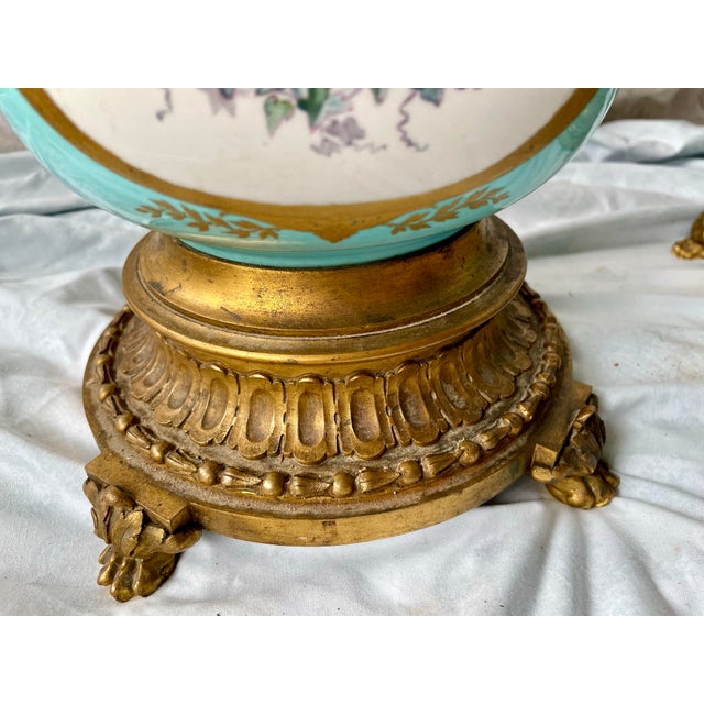 Early 20th Century Sevres Style Hand Painted Cherub Ceramic Gilt Metal Cache Pot a Pair For Sale - Image 9 of 12