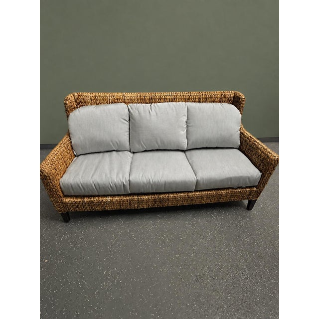 Contemporary Baker Milling Road Woven Seagrass Sofa With Neutral Cushions For Sale - Image 3 of 12