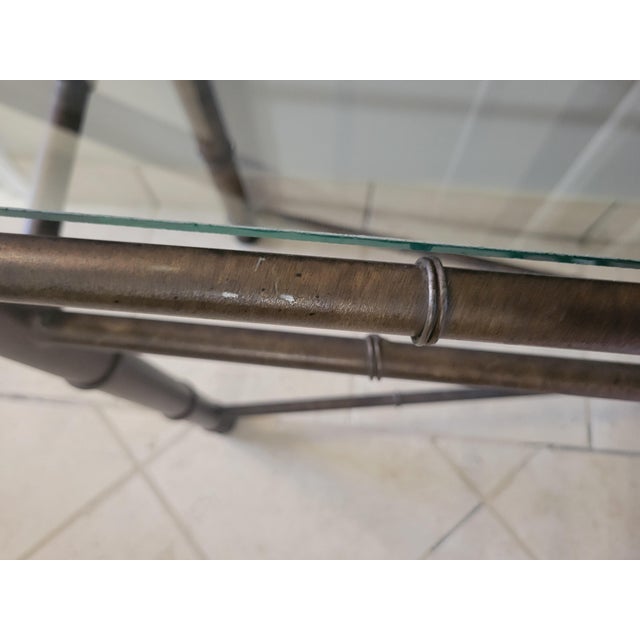Vintage Faux‑Bamboo Metal Console Table With Glass Top For Sale - Image 4 of 12