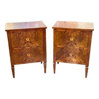 Pair of Italian Neo-Classical Burl Walnut Side Tables For Sale
