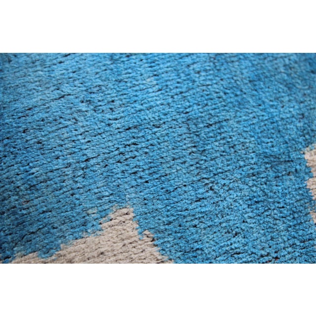 Sky Blue Contemporary Velvet Ikat Bohemian Throw Pillow For Sale - Image 8 of 11