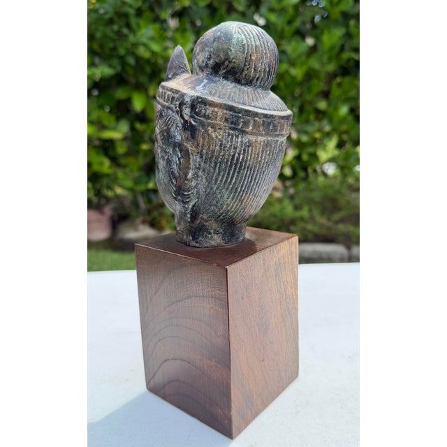 Vintage Asian Bronze Buddha Head on Wood Pedestal For Sale In Naples, FL - Image 6 of 12