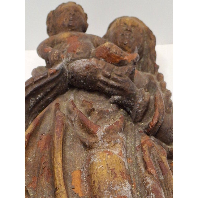 Antique 17th or 18th C. European Wooden Relief Sculpture of Madonna and Child For Sale - Image 11 of 16