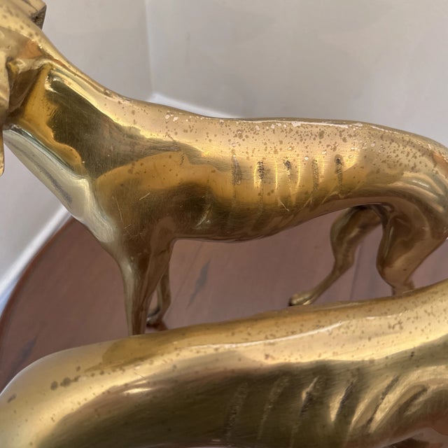 Metal Vintage Italian Regency Brass Greyhound Whippet Statue ~ a Pair For Sale - Image 7 of 12
