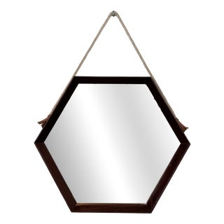 Hexagonal Italian Mirror with Teak Frame, 1950s For Sale