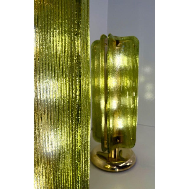 Murano Glass Table Lamps in Ribbed Green Glass and Brass, 2000s, Set of 2 For Sale - Image 9 of 18