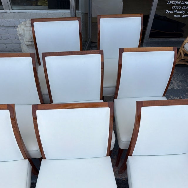 Late 20th Century Set of 8 Art Deco Polished Wood Leather Dining Chairs For Sale - Image 11 of 12