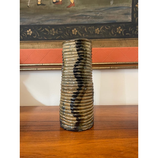 Ink Blue Vintage Coiled Abstract Pottery Vase For Sale - Image 8 of 8