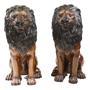 Large Cat Castings Bronze Lion Gatekeeper Statues, Set of 2