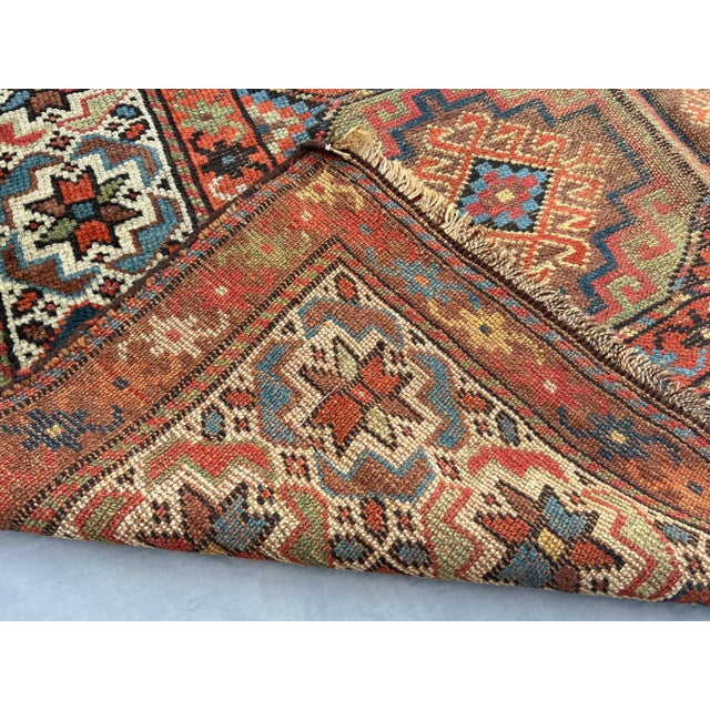 Vintage Caucasian Hand-Knotted Low Pile Rug – Distressed Geometric Tribal Rug For Sale - Image 11 of 11