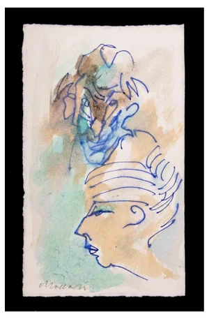 Mino Maccari, The Modern Couple, Watercolor, 1980s
