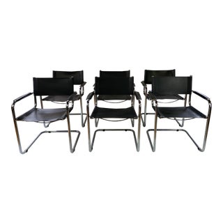 Mid Century Modern Mart Stam Cantilevered Tubular Chrome Armchairs - Set of 4 For Sale