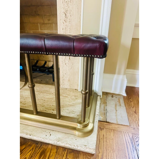 Vintage Brass & Oxblood Leather Club Fender - Fireplace Bench Hearth Seat For Sale - Image 10 of 10
