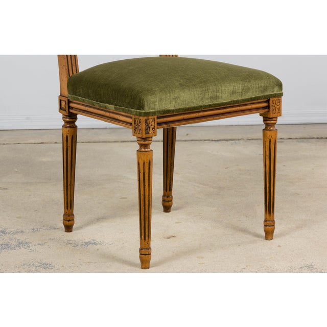 Antique French Louis XVI Style Walnut Dining Chairs in Olive Green - Set of 8 For Sale - Image 10 of 18