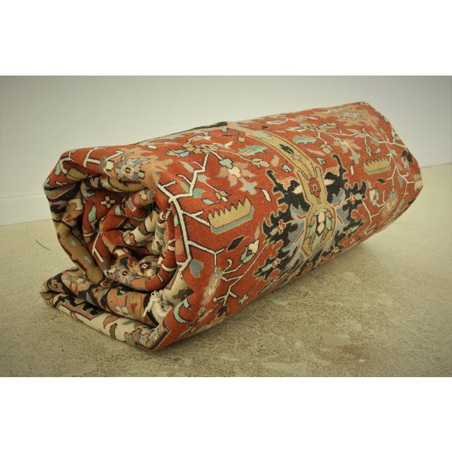 Vintage Heriz Pattern Approx: 12 X 19 Large 100% Wool Rug For Sale - Image 10 of 11