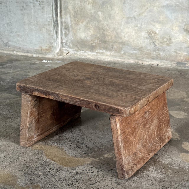 1990s Small Antique Light Teak Stool, 1990s For Sale - Image 5 of 11