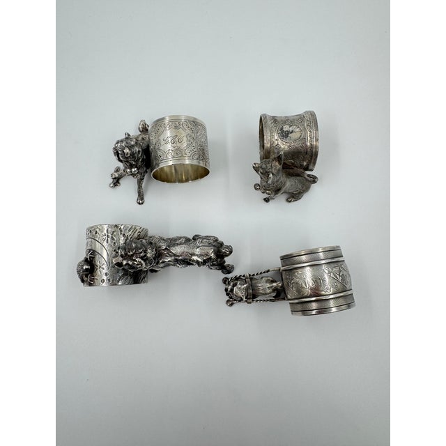 Meriden Silver Plate Co. Late 19th Century Silver Plated Dog Napkin Rings- Set of 4 For Sale - Image 4 of 7