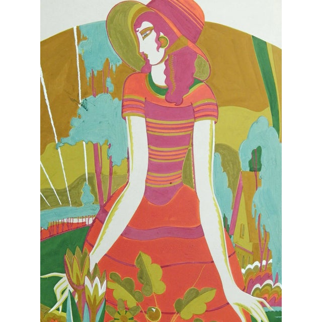 Art Deco Early 20th Century "Gardens" Art Deco Gouache Painting by with Schatz, Framed For Sale - Image 3 of 5