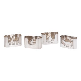 Silver Hunting and Fishing Napkin Holders from Garrard, 1985, Set of 4 For Sale