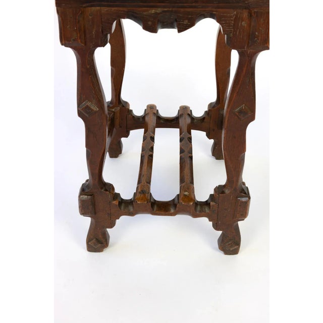 Late 19th Century English Arts & Crafts Tufted Dark Leather Square Stool For Sale - Image 9 of 11