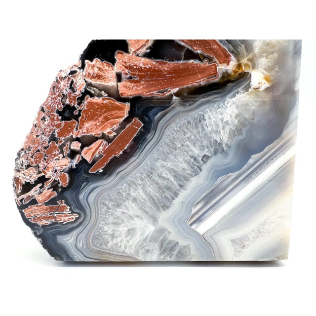 Oversized Blue Gray and Red Polished Geode Bookend For Sale - Image 9 of 11